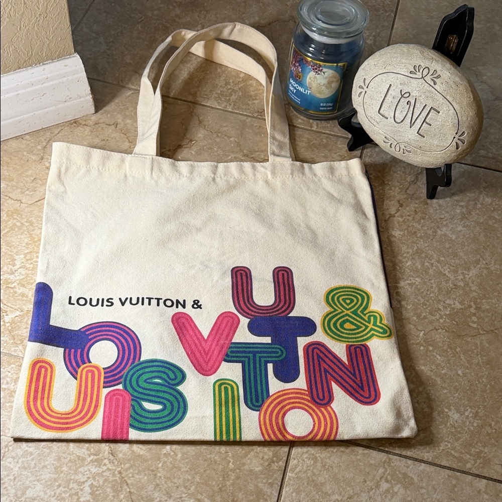 Louis Vuitton Cream Tote with Colorful Lettering
